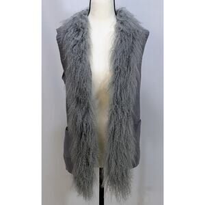 Sisters Gray Knit Sweater Vest Removable Faux Fur Collar Pockets Size M NWOT
